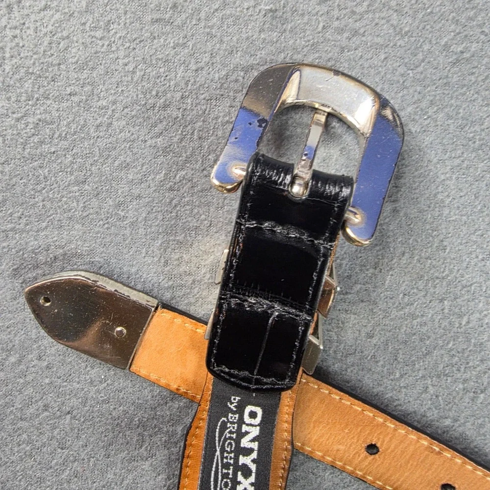 Onyx by Brighton Mens Black Croc Embossed Leather Belt Silver Buckle Tip USA 40